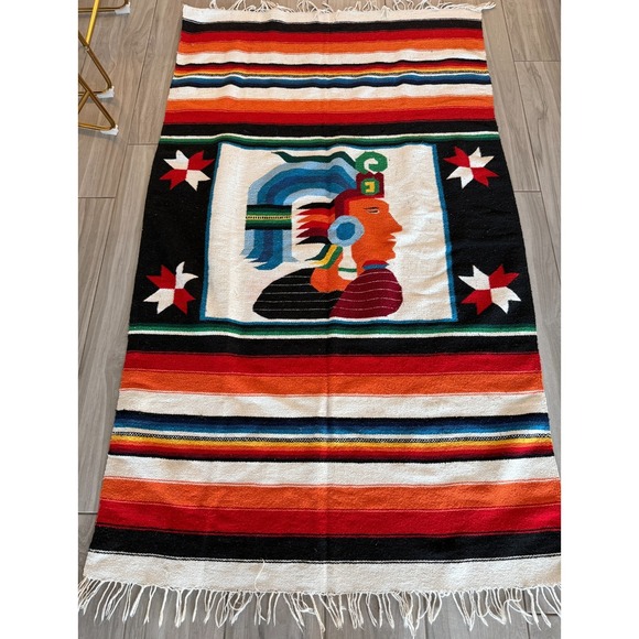 Other - Vintage Hand-Woven Blanket Aztec Mayan Inca Indian Art Blanket 81"x48"